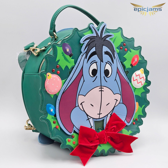 Disney Winnie the Pooh Eeyore Holiday Wreath Convertible Light-Up Backpack Bag - Picture 2 of 3